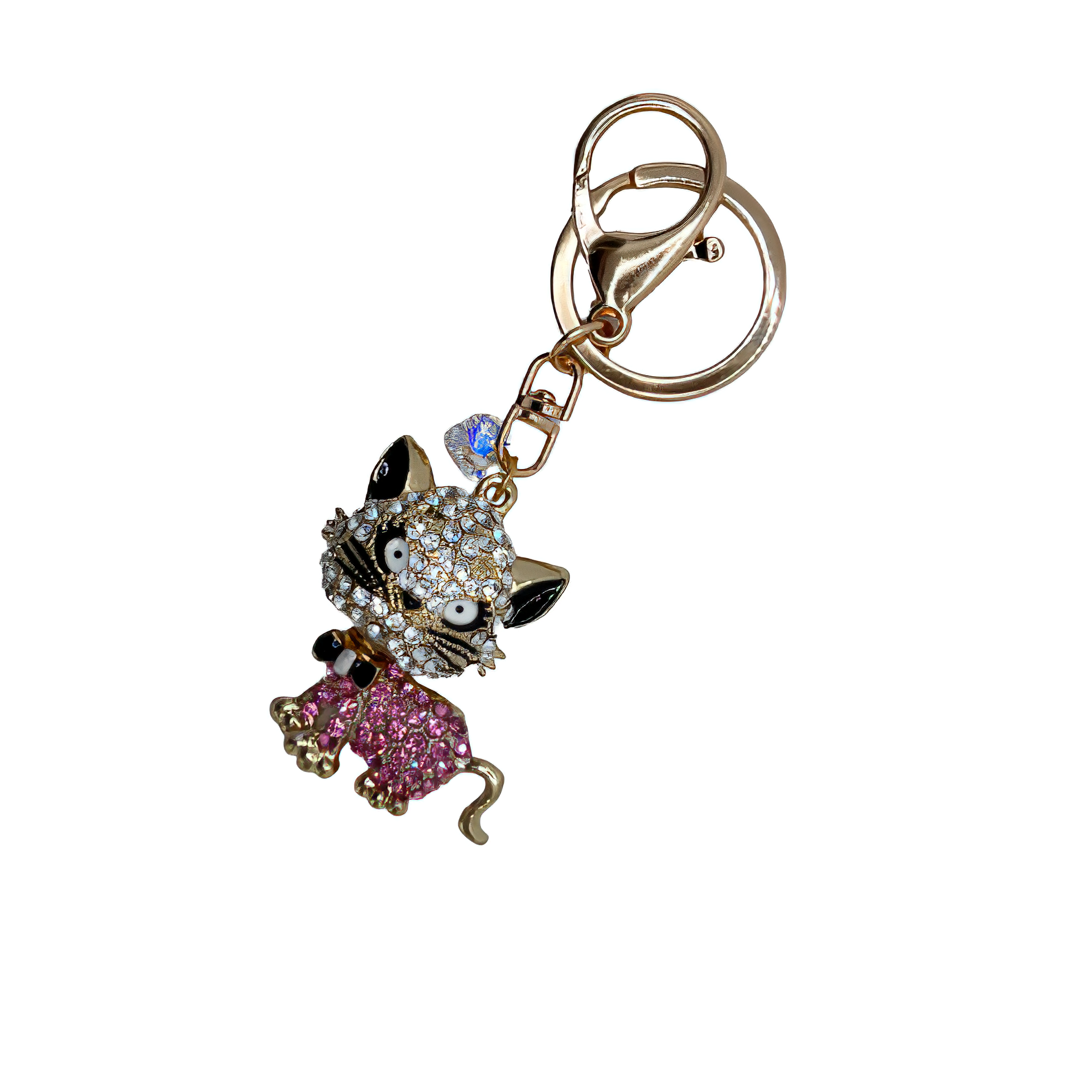 pink cat gold key chain